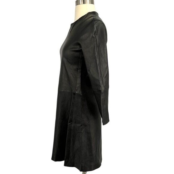 THEPERFEXT Harlem Leather Dress Black Zip Back 3/4 Sleeves Size M Medium - Picture 4 of 11